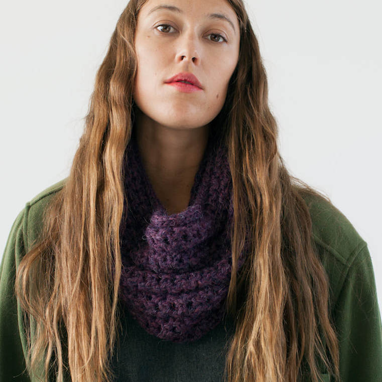 OCHO hand knit cowl in blackberry alpaca wool