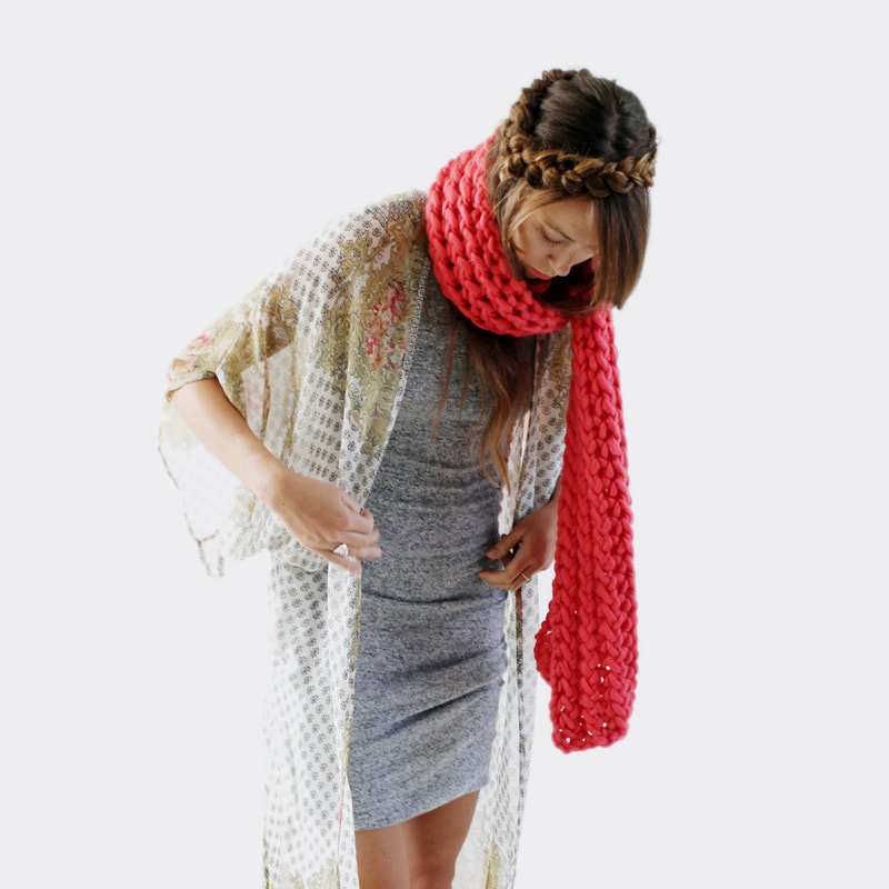 LANE hand knit scarf in poinsettia wool