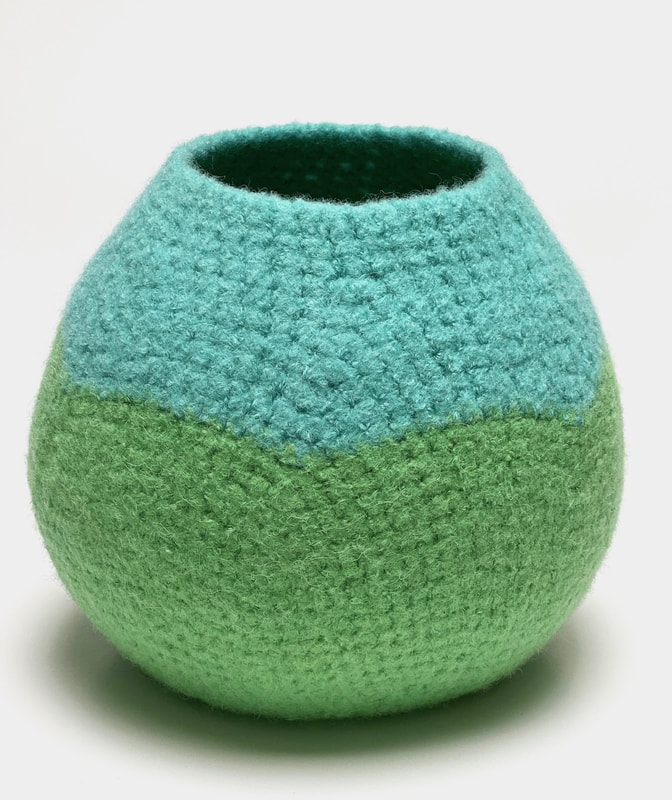 BOLA felted round vessel in bright green and cockatoo