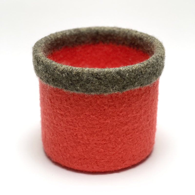 tall CUFF medium size felted vessel in coral with sparrow cuff from zed handmade