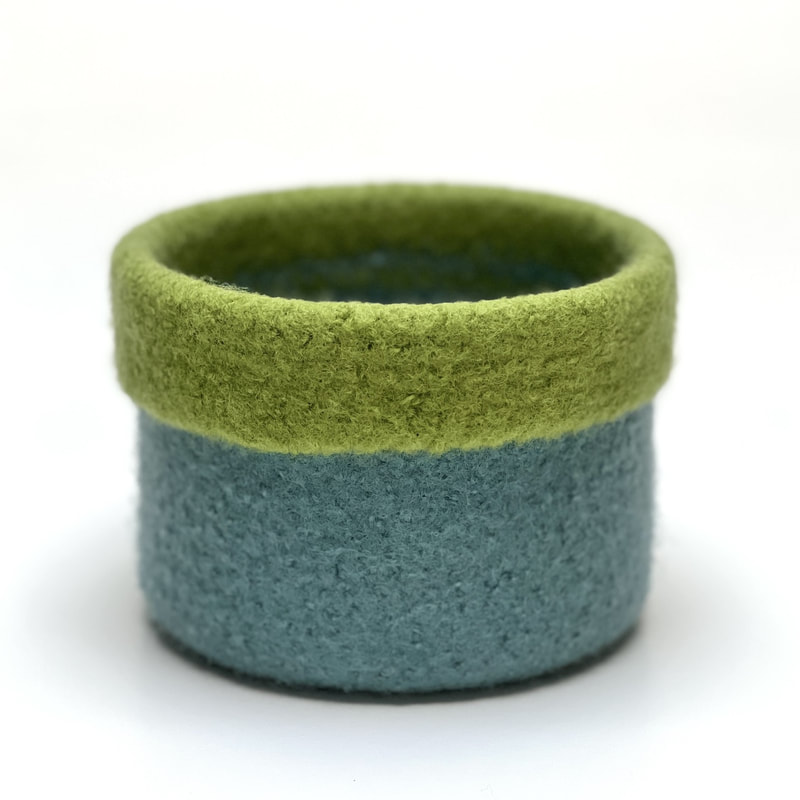 CUFF small felted vessel mineral blue with new leaf cuff