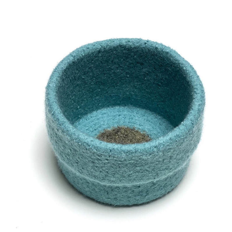 CUFF small straight sided felted vessel in mineral blue with sparrow centre