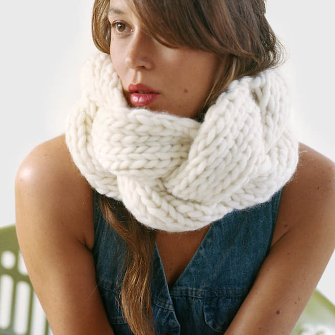 EMME custom-order hand knit bulky braided-like cowl in natural Peruvian highland wool