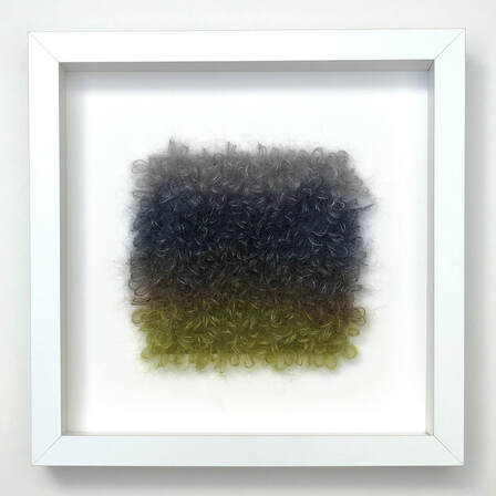 FRAMED - loopy stitches of silk + mohair in water's edge color combinations  9x9 zed handmade