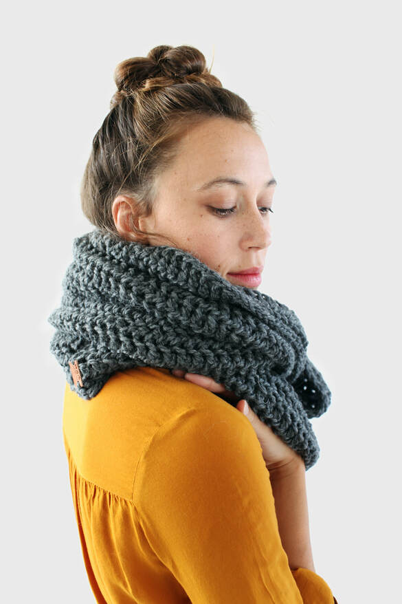 JULES in steel is a big luscious textural cowl hand knit with 100% Peruvian highland wool