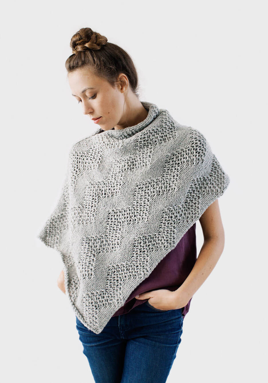 LUCE Warmer hand knit wool poncho in sterling