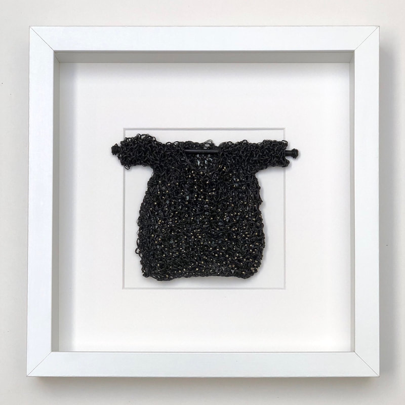 FRAMED - black japanese cotton with metal beads knitted sweater  9x9 zed handmade
