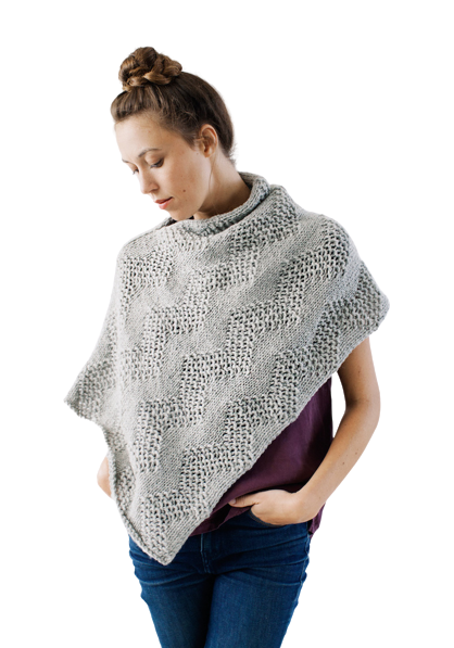 LUCE Warmer hand knit wool poncho in sterling