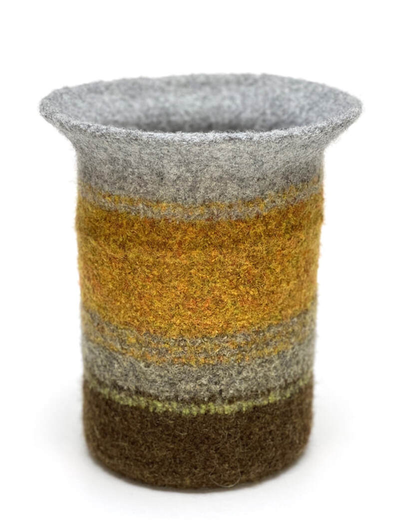 BOL Pastoral felted vessel invoking the colors of earth, crop and muted sky