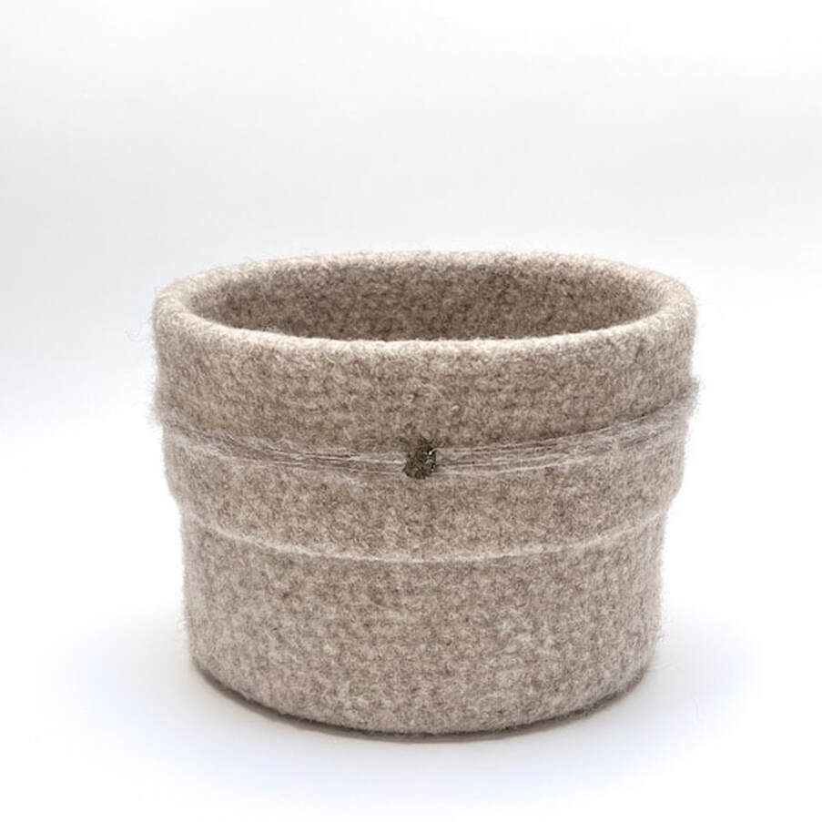 large CUFF felt vessel in oatmeal color wool with uncut pyrite gem from zed handmadePicture
