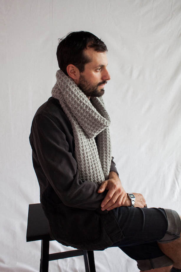MENSCH is a hand knit highly textured wool scarf sterling