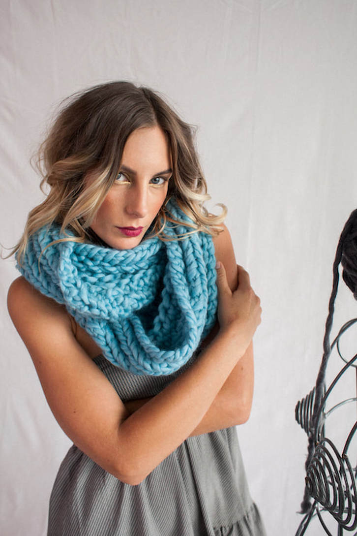 RIVA Grande hand knit wool infinity scarf in sea foam