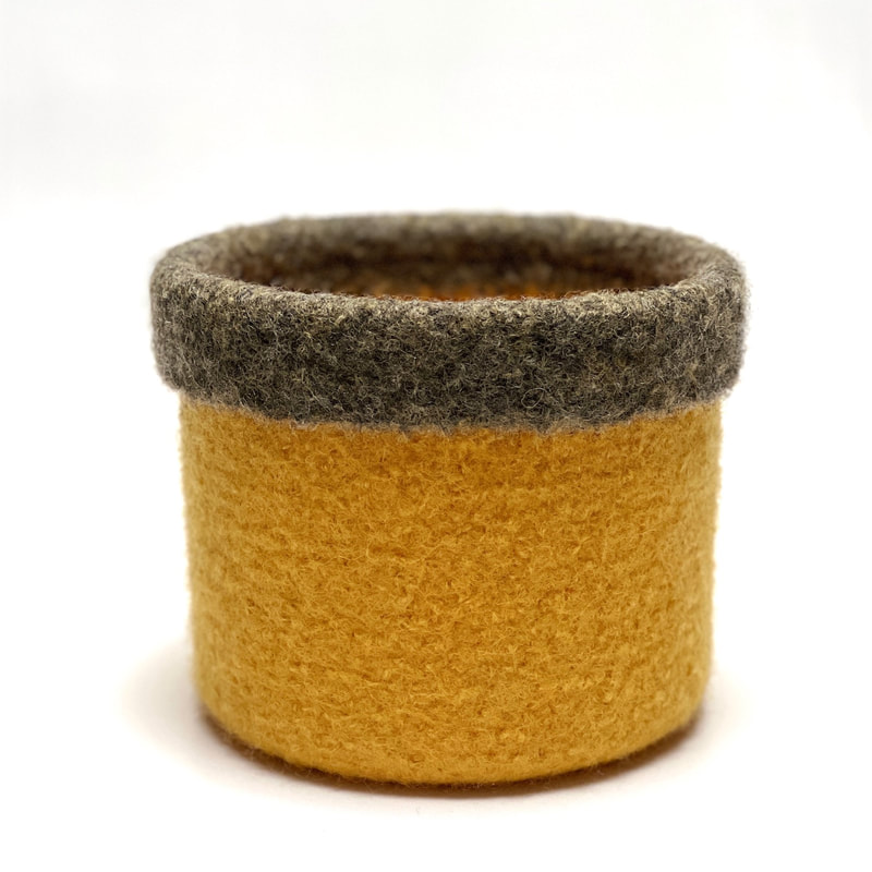 tall CUFF small size felted vessel in maize with sparrow cuff from zed handmade